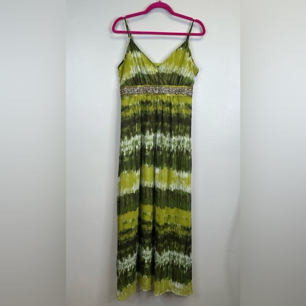Apt. 9 Vintage Y2K Size 12 Green Forest Fairy‎ Vneck Maxi Dress Spaghetti Straps